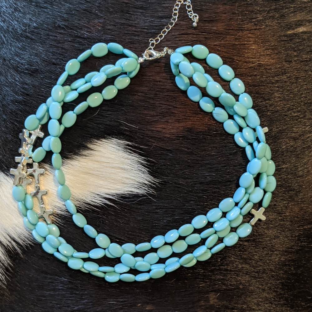 Turquoise Cross Bead Necklace